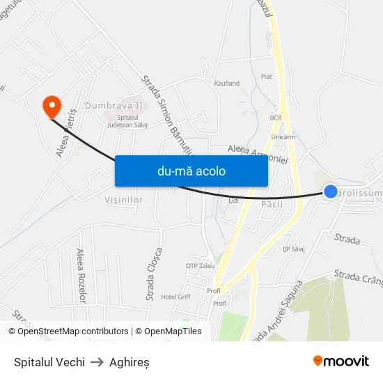 Harta de Spitalul Vechi către Aghireș