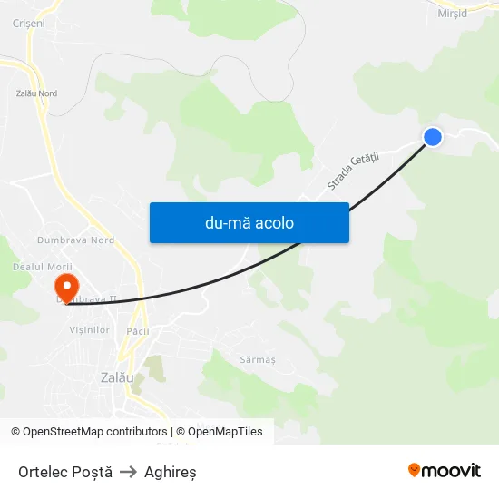 Harta de Ortelec Poștă către Aghireș