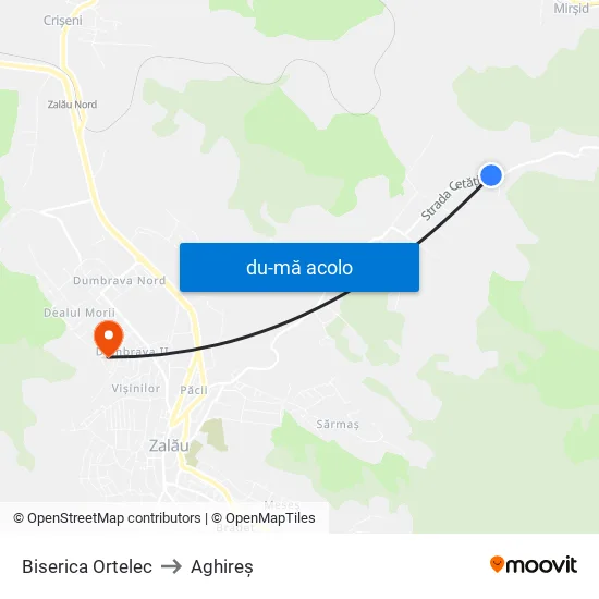 Harta de Biserica Ortelec către Aghireș