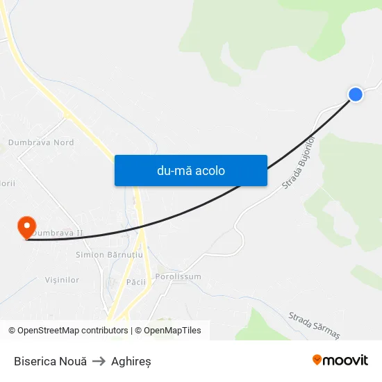 Harta de Biserica Nouă către Aghireș