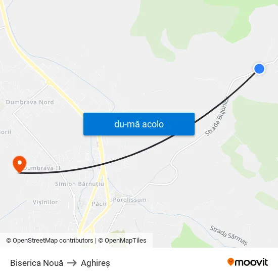 Harta de Biserica Nouă către Aghireș