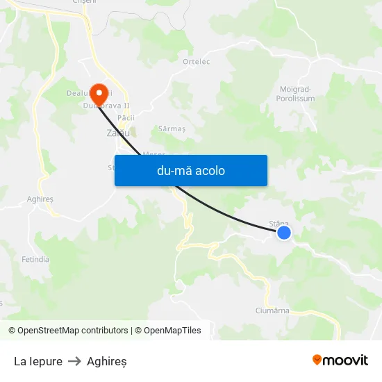 Harta de La Iepure către Aghireș