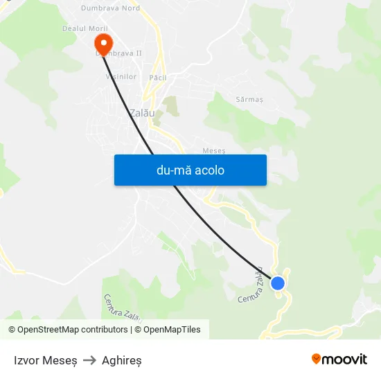 Harta de Izvor Meseș către Aghireș