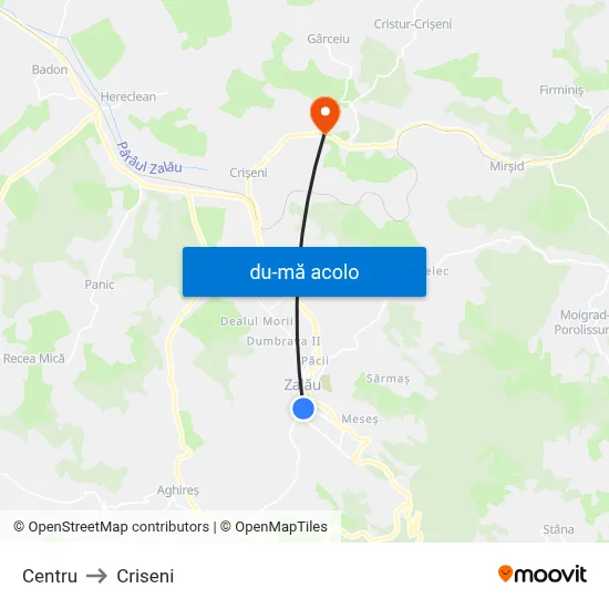Harta de Centru către Criseni