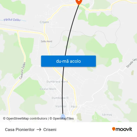 Harta de Casa Pionierilor către Criseni