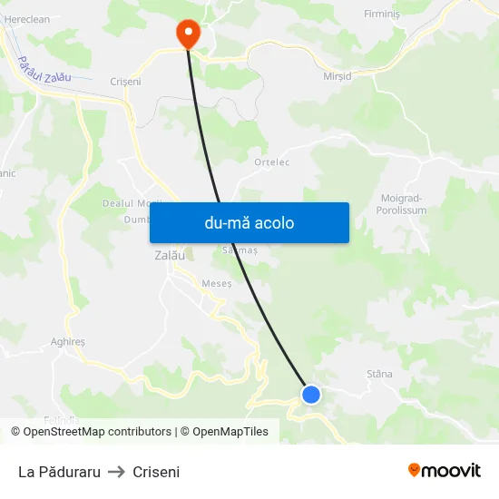 Harta de La Păduraru către Criseni