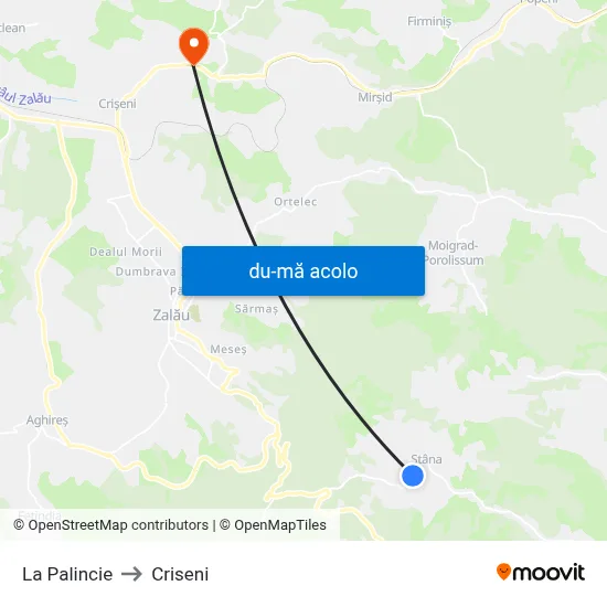 Harta de La Palincie către Criseni