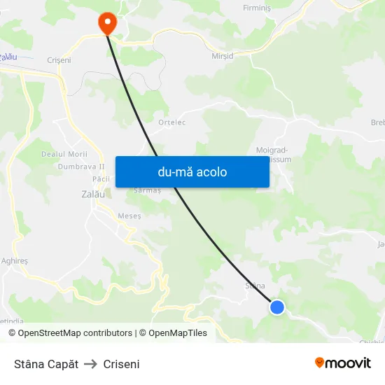 Harta de Stâna Capăt către Criseni