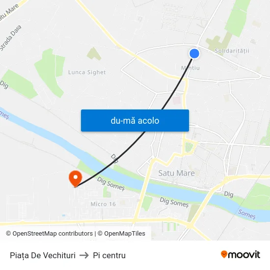 Harta de Piața De Vechituri către Pi centru