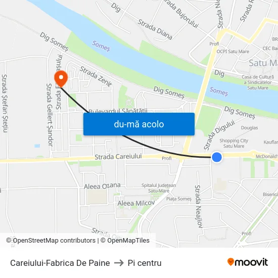 Harta de Careiului-Fabrica De Paine către Pi centru
