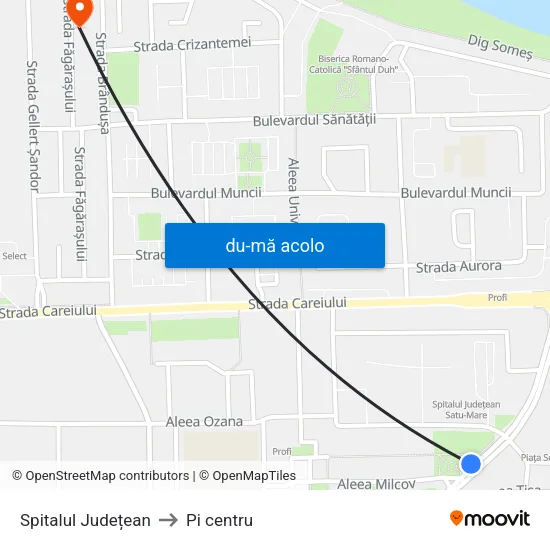 Harta de Spitalul Județean către Pi centru