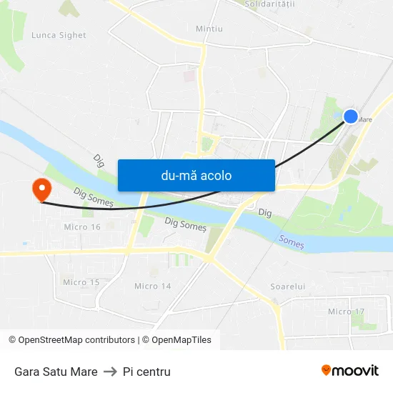 Harta de Gara Satu Mare către Pi centru