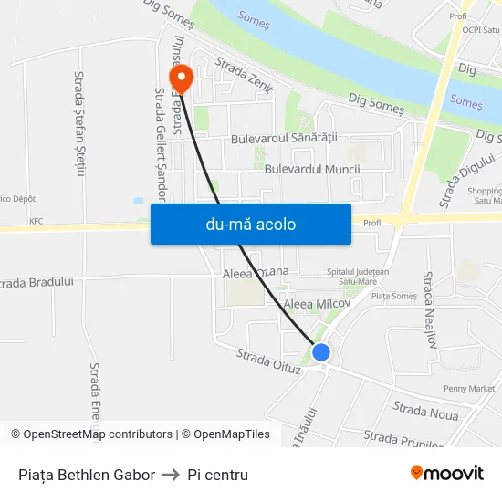 Harta de Piața Bethlen Gabor către Pi centru