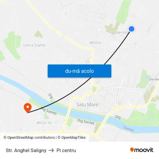 Harta de Str. Anghel Saligny către Pi centru