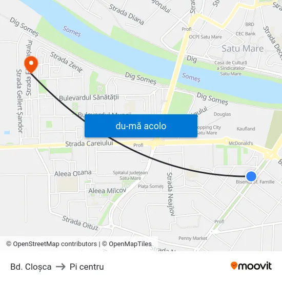 Harta de Bd. Cloșca către Pi centru