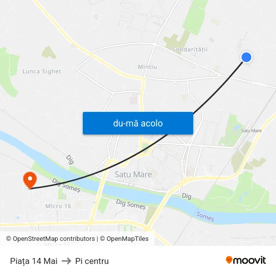 Harta de Piața 14 Mai către Pi centru