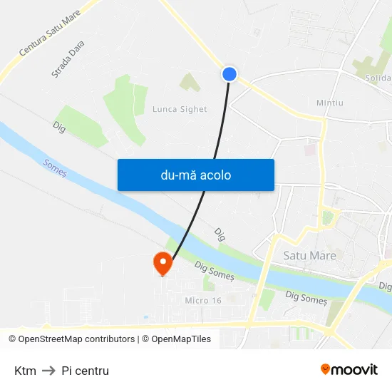 Harta de Ktm către Pi centru