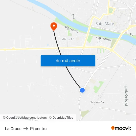 Harta de La Cruce către Pi centru