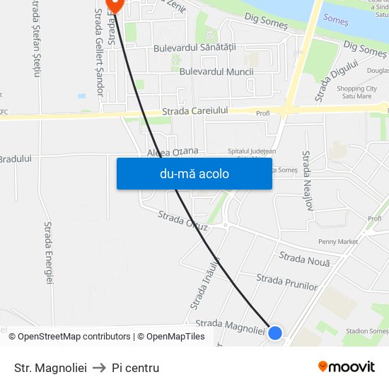 Harta de Str. Magnoliei către Pi centru