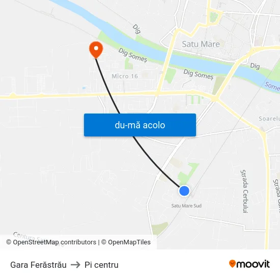 Harta de Gara Ferăstrău către Pi centru