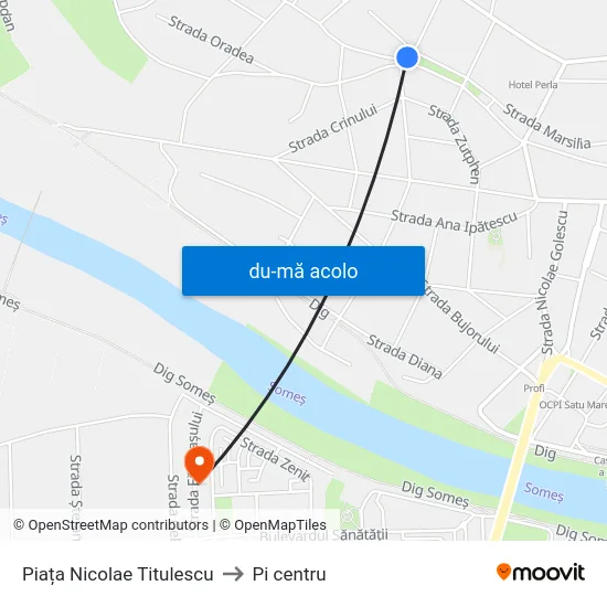 Harta de Piața Nicolae Titulescu către Pi centru