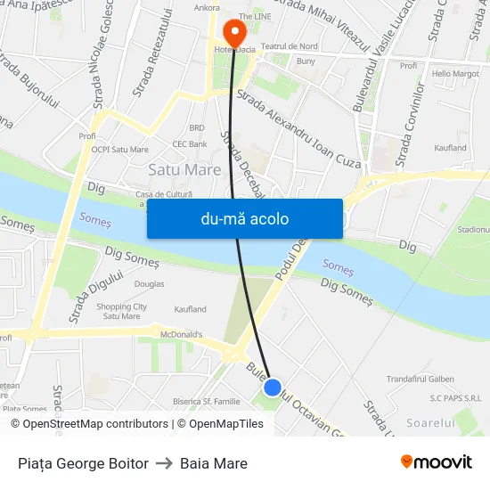 Harta de Piața George Boitor către Baia Mare