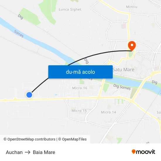 Harta de Auchan către Baia Mare