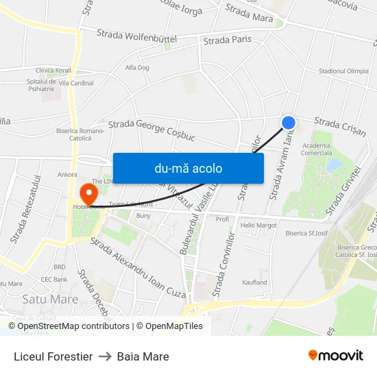 Harta de Liceul Forestier către Baia Mare