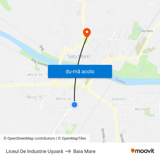 Harta de Liceul De Industrie Ușoară către Baia Mare