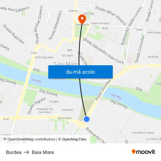 Harta de Burdea către Baia Mare