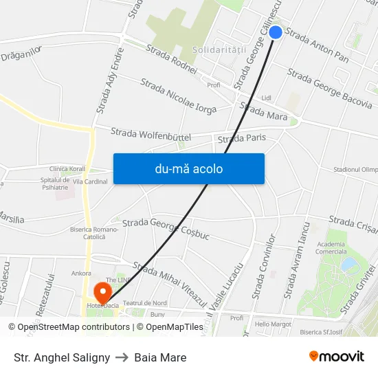 Harta de Str. Anghel Saligny către Baia Mare