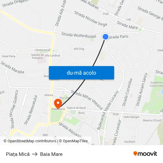 Harta de Piața Mică către Baia Mare