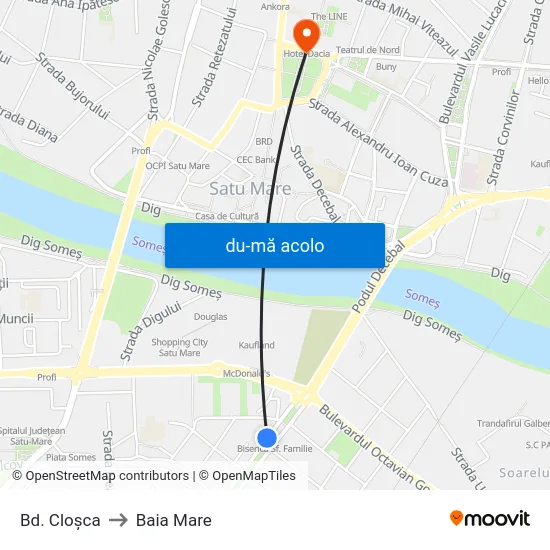 Harta de Bd. Cloșca către Baia Mare