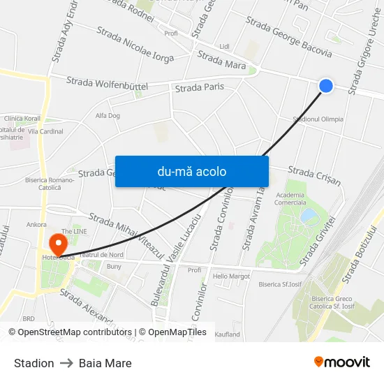 Harta de Stadion către Baia Mare