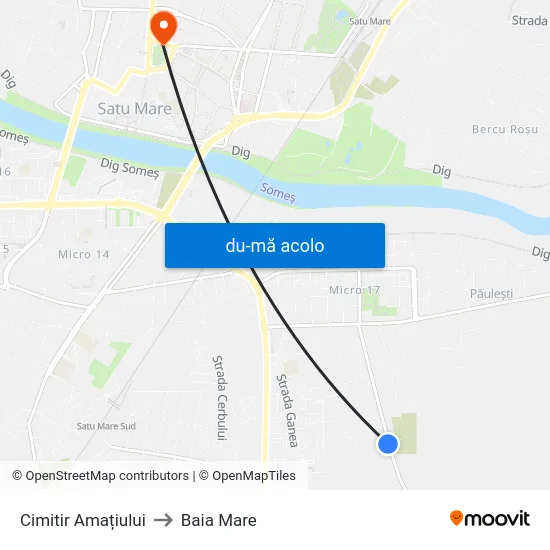 Harta de Cimitir Amațiului către Baia Mare