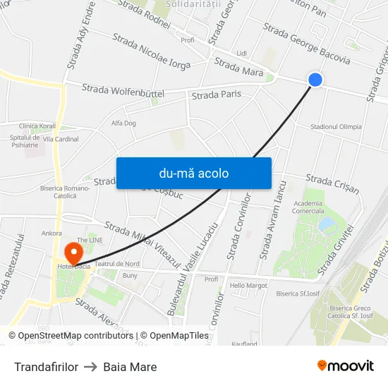 Harta de Trandafirilor către Baia Mare