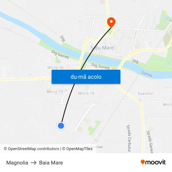 Harta de Magnolia către Baia Mare