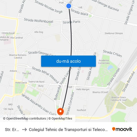 Harta de Str. Eroilor către Colegiul Tehnic de Transporturi si Telecomunicatii Ion I.C