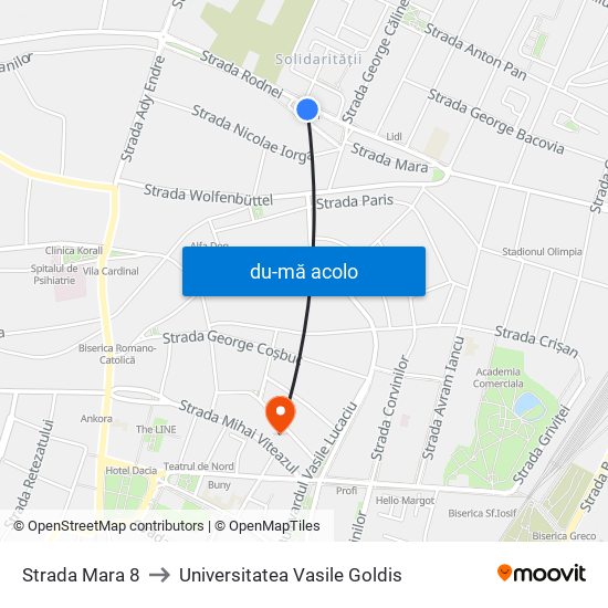 Harta de Strada Mara 8 către Universitatea Vasile Goldis