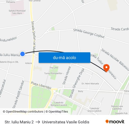 Harta de Str. Iuliu Maniu 2 către Universitatea Vasile Goldis