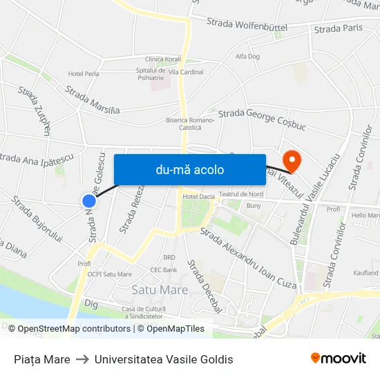 Harta de Piața Mare către Universitatea Vasile Goldis