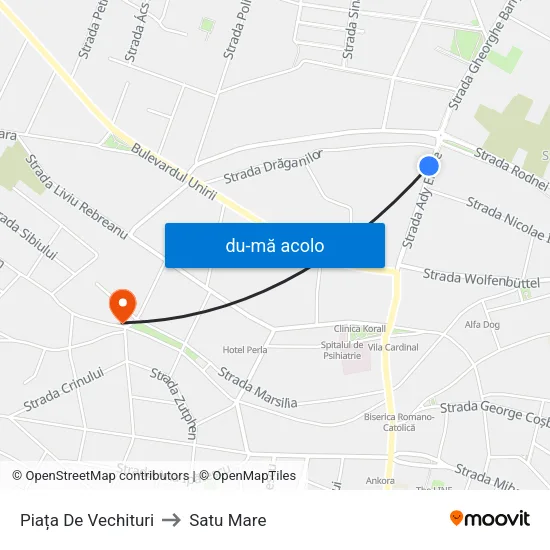 Harta de Piața De Vechituri către Satu Mare