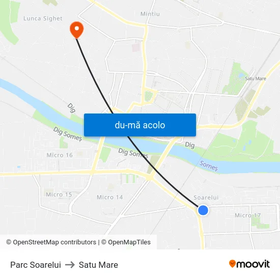 Harta de Parc Soarelui către Satu Mare