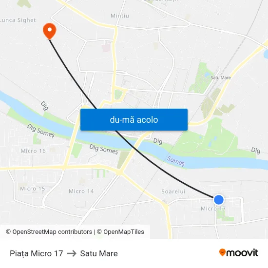 Harta de Piața Micro 17 către Satu Mare