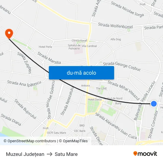 Harta de Muzeul Județean către Satu Mare