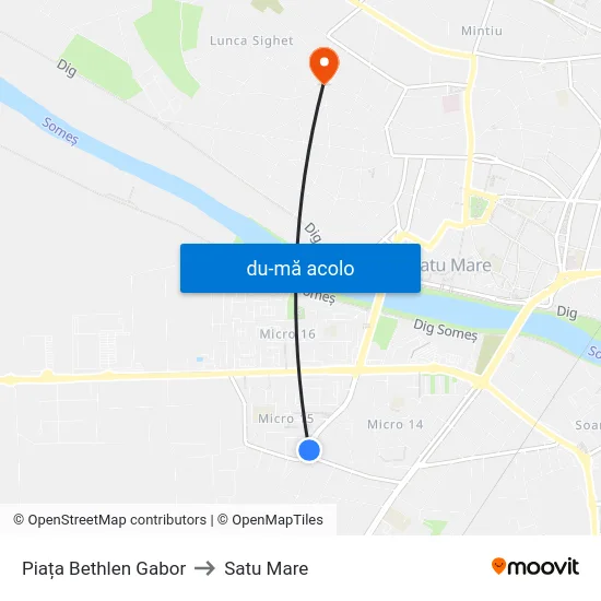 Harta de Piața Bethlen Gabor către Satu Mare
