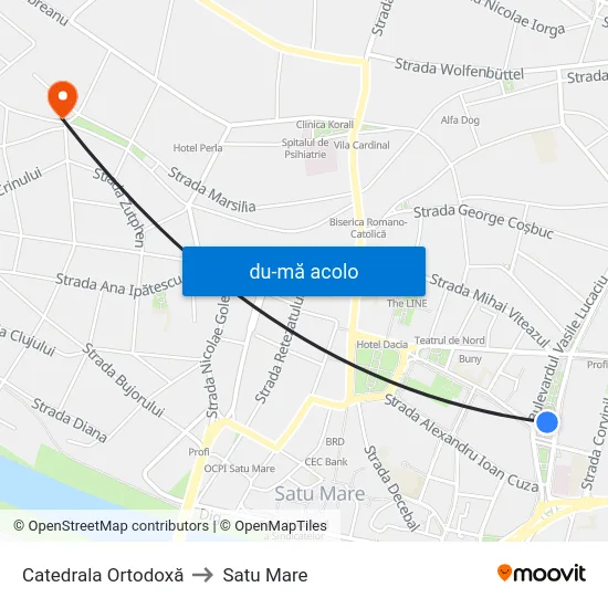 Harta de Catedrala Ortodoxă către Satu Mare