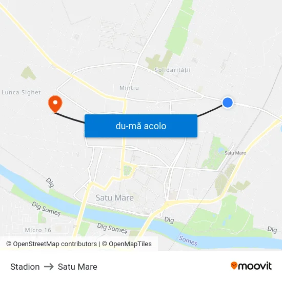 Harta de Stadion către Satu Mare