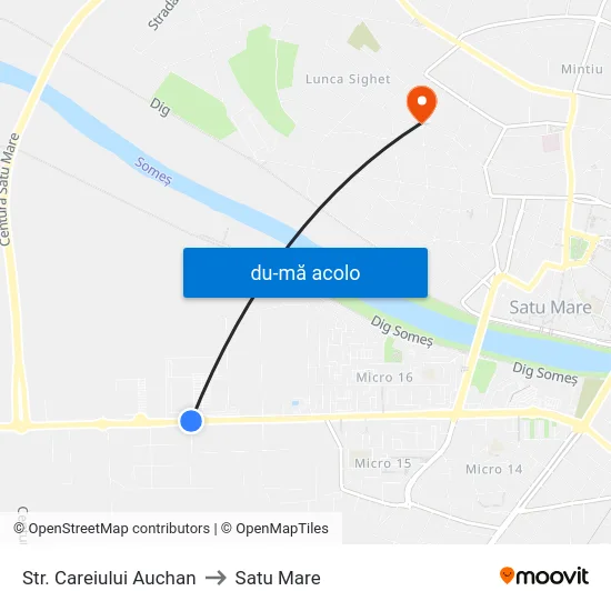 Harta de Str. Careiului Auchan către Satu Mare