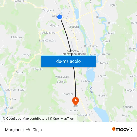 Harta de Margineni către Cleja